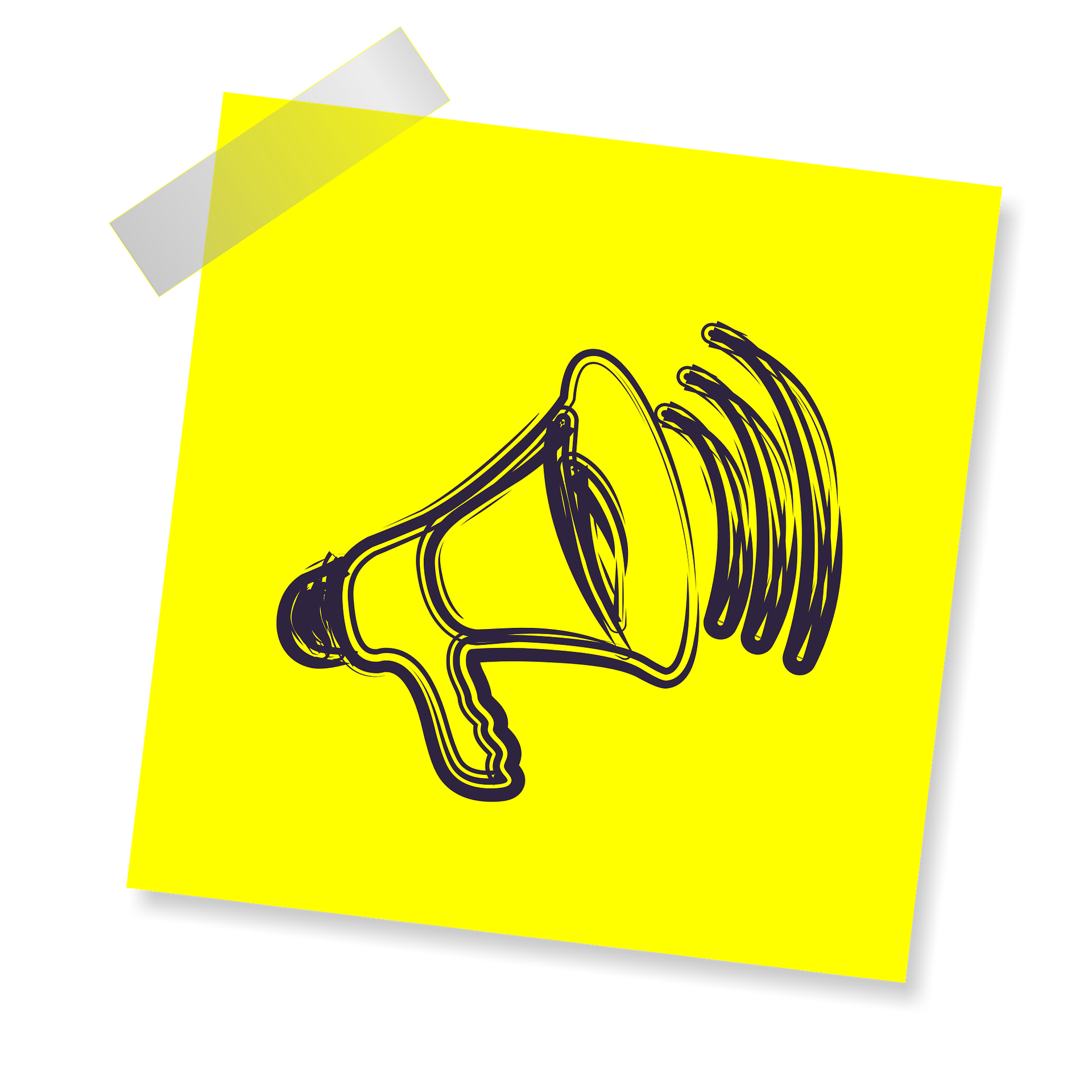 megaphone ©Maklay62_pixabay gelbes postit mit aufgezeichnetem Megafon