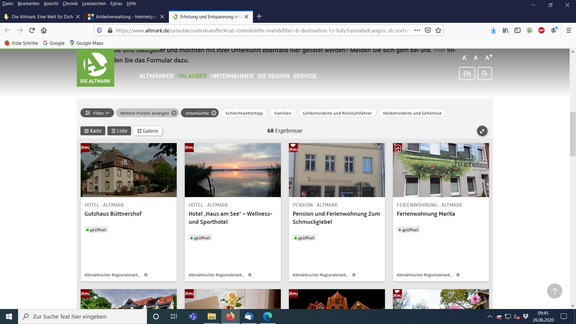 Screenshot Unterkünfteportal Altmark