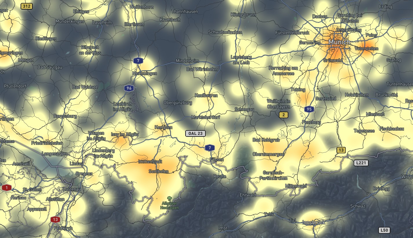 Heatmap ©Outdooractive Samstag 15 Uhr Live