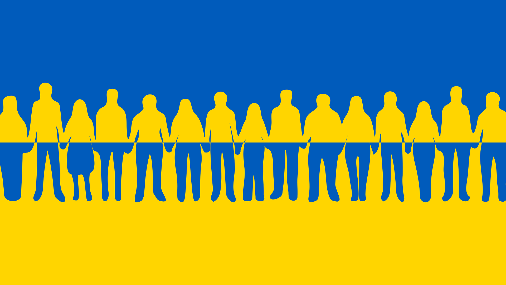 Ukrainische Flagge mit Menschenkette