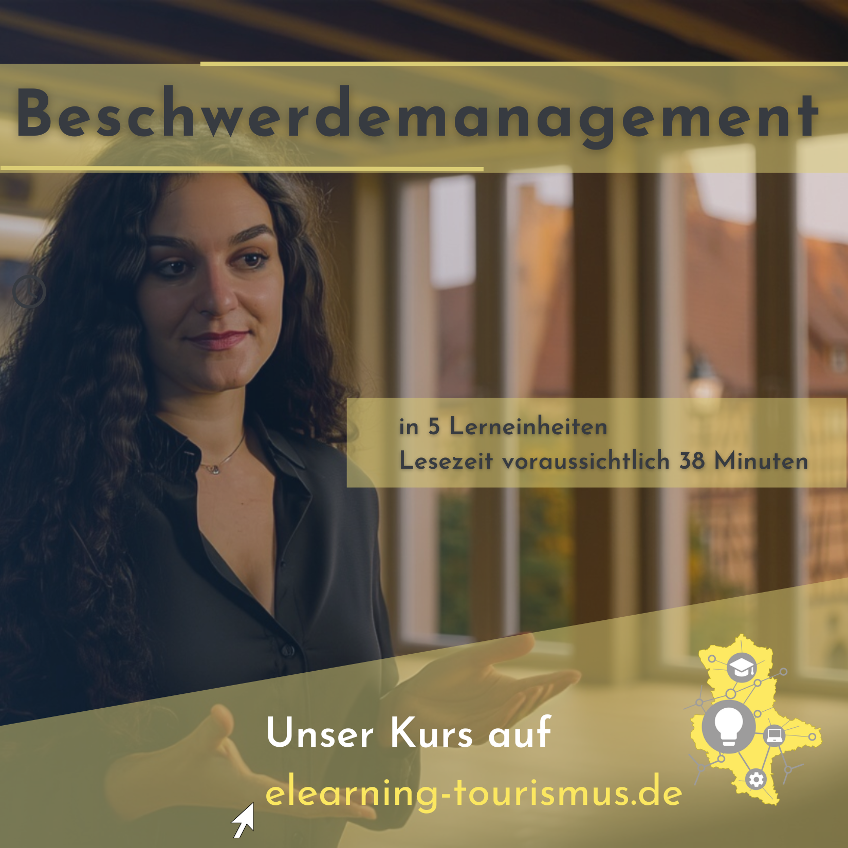 Kurs: Beschwerdemanagement mit Ramona ©Foto: Teejit GmbH, Tourismusverband Sachsen-Anhalt e. V. Das Foto zeigt den mittels KI geschaffenen Avatar Ramona.
