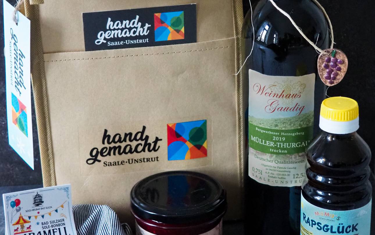 handgemacht Saale.Unstrut-Tasche mit Produkten