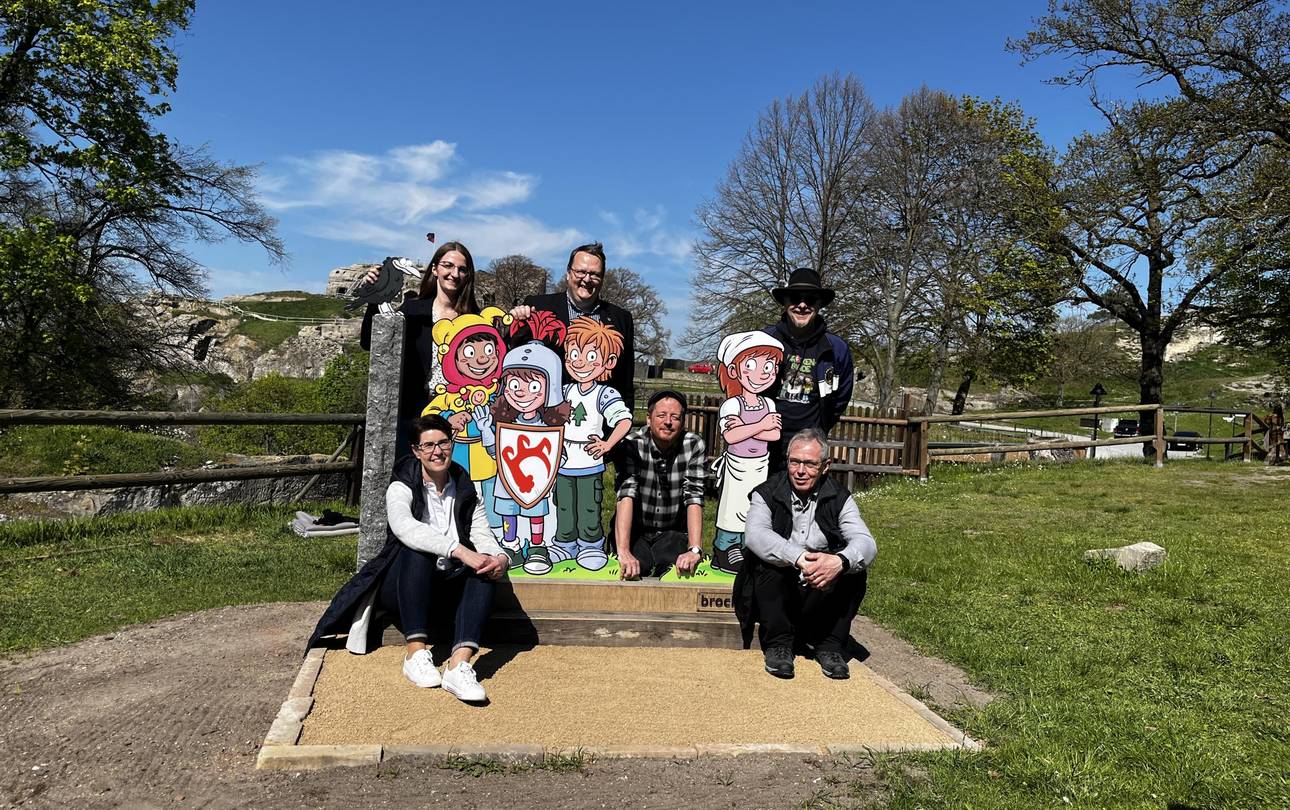 Carola Schmidt (HTV), Stefanie Müller (Blankenburger Tourismusbetrieb), Bürgermeister Heiko Breithaupt, Steffen Gumpert (Illustrator), Wieland Wetzel (Designer), Martin Bolik (Hörspiel-Autor)