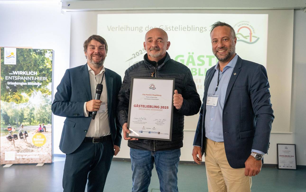 Regionale Gästelieblinge 2025 in Magdeburg und der Urlaubsregion Mittelelbe ausgezeichnet ©Robert Richter, Agentur presstige Regionssieger MD Pension, Martin Schulze, Ulrich Duchstein, Hardy Puls © Robert Richter agentur presstige