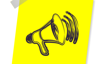 megaphone gelbes postit mit aufgezeichnetem Megafon