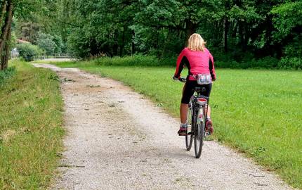 Fahrradfahrerin auf Waldweg  pixabay Antranias
