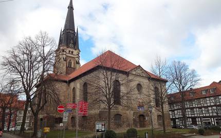 Sicht auf die Liebfrauenkirche in Wernigerode vom März 2017
