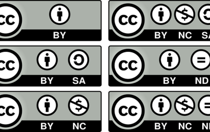 Die Grafik visualisiert die sechs Lizenzen CC BY, CC BY-SA, CC BY-NC, CC BY-NC-SA, CC BY-ND und CC BY-NC-ND.
