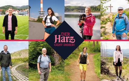 Das Bild zeigt eine Zusammenstellung aller Protagonisten mit Kampagnenlogo.