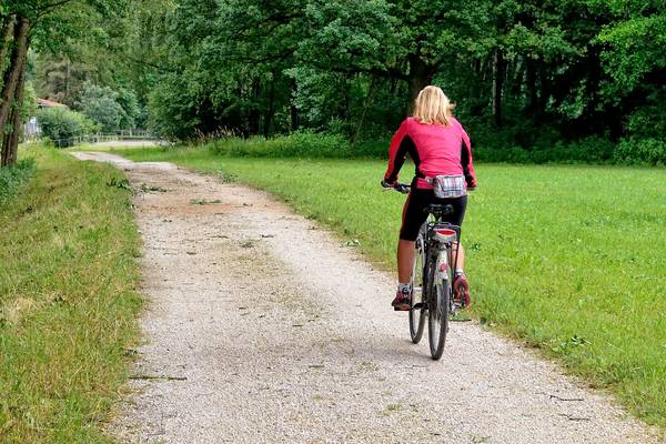 Fahrradfahrerin auf Waldweg  pixabay Antranias